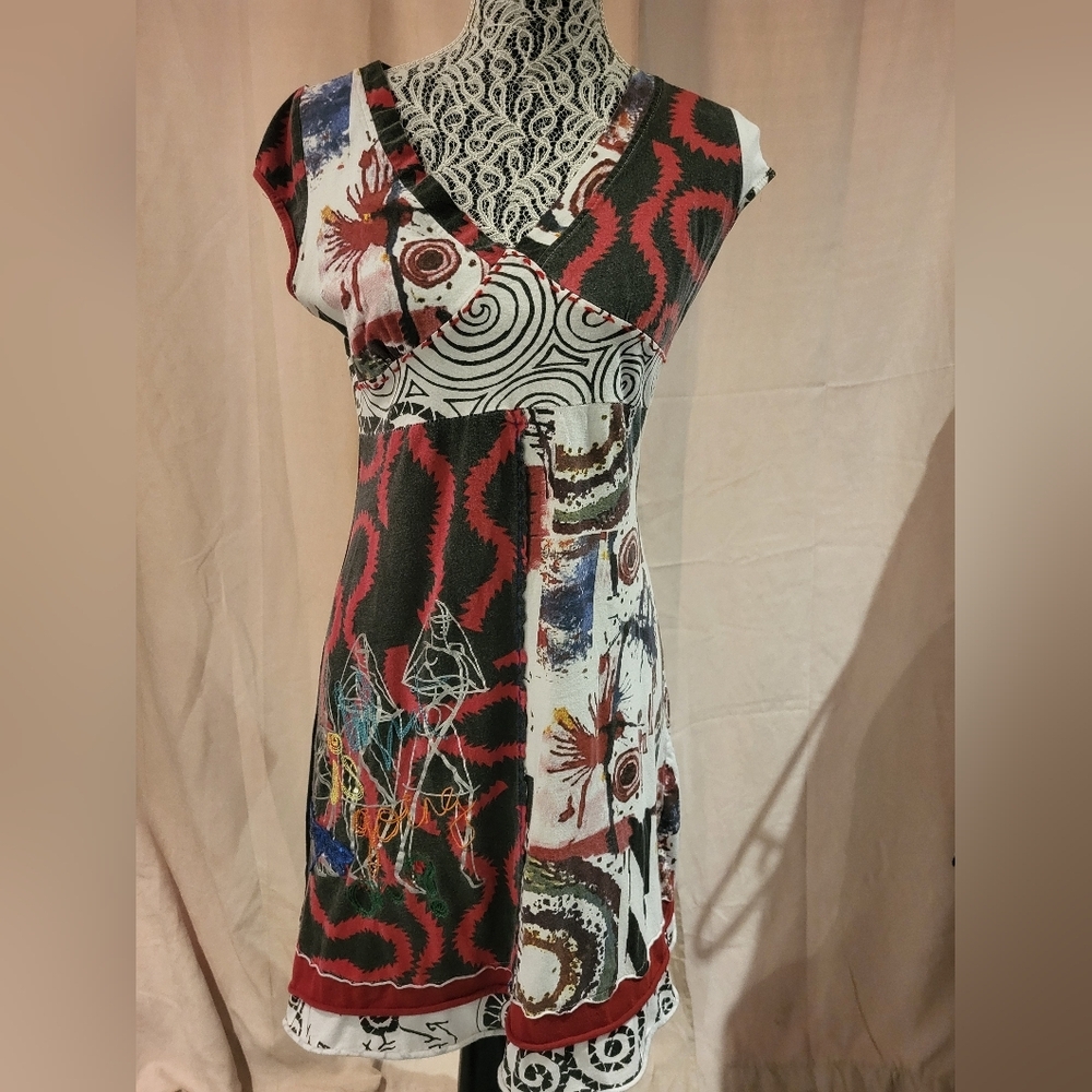 Vibrant Asymmetrical Dress with Abstract Design